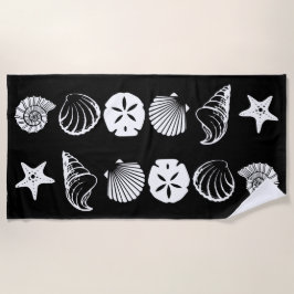 Schwarz-weißes Meeresschalen-Strandtuch-Design Strandtuch