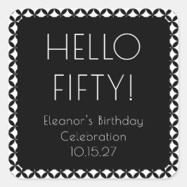 Schwarz-weißes Mid Century Mod 50. Geburtstag Cust Quadratischer Aufkleber
