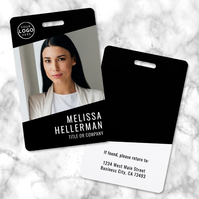 Schwarz-weißes Minimalistisches Firmenlogo Mitarbe Ausweis (Black White Minimalist Company Logo Employee ID Badge)