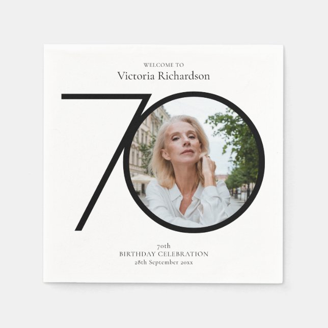 Schwarz-weißes Minimalistisches Foto zum 70. Gebur Serviette (Vorderseite)