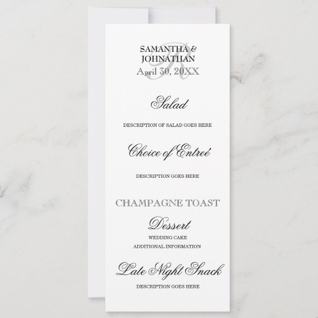 Schwarz-weißes minimalistisches Menü DIY Hochzeits Einladung (Vorderseite)