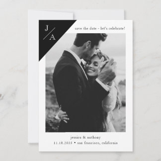 Schwarz-weißes Minimalistisches Monogramm Foto Cel Save The Date