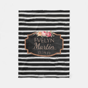Schwarz-weißes mit Monogramm Blumen des Fleecedecke