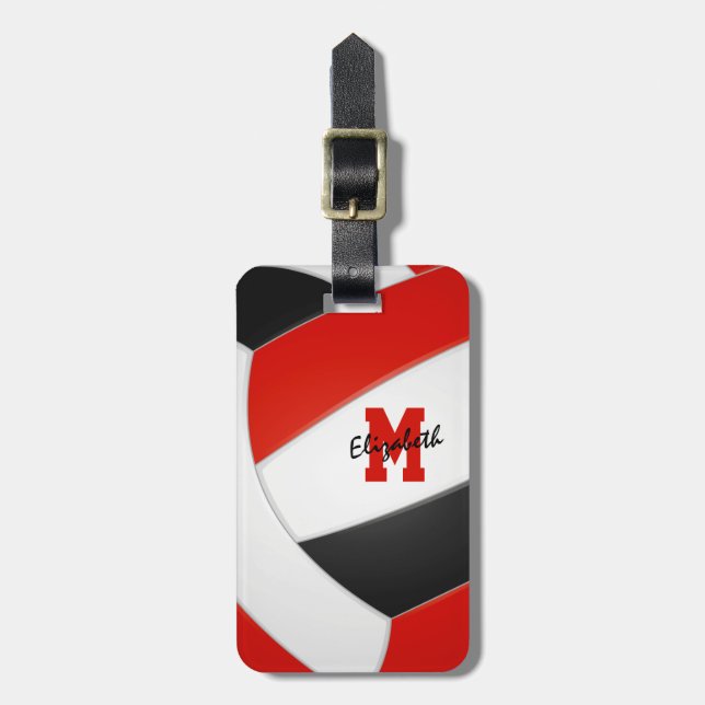 Schwarz-weißes mit Monogramm Volleyballgepäck Gepäckanhänger (Vorderseite vertikal)