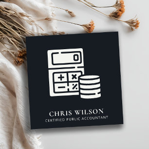 SCHWARZ-WEISSES MODERNES COIN-ICON-BUCHFÜHRUNGSRE QUADRATISCHE VISITENKARTE