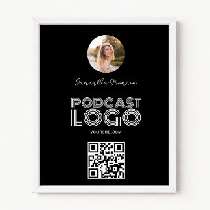 Schwarz-weißes modernes Podcast-Logo QR-Code Poster