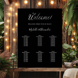 Schwarz-weißes, modernes Skript-Hochzeitstabelle Poster