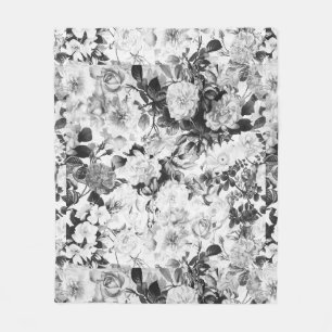 Schwarz-weißes modernes Watercolorland mit Blumen Fleecedecke