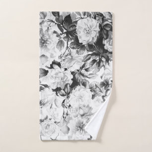 Schwarz-weißes modernes Watercolorland mit Blumen Handtuch