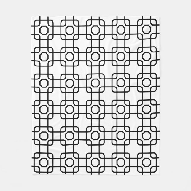 Schwarz-weißes monochromes geometrisches Muster Fl Fleecedecke (Vorderseite)