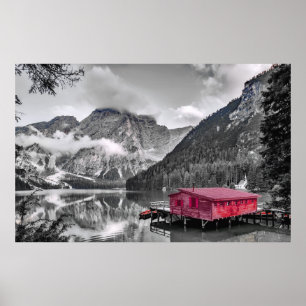 Schwarz-weißes monochromes Rotes Haus Poster