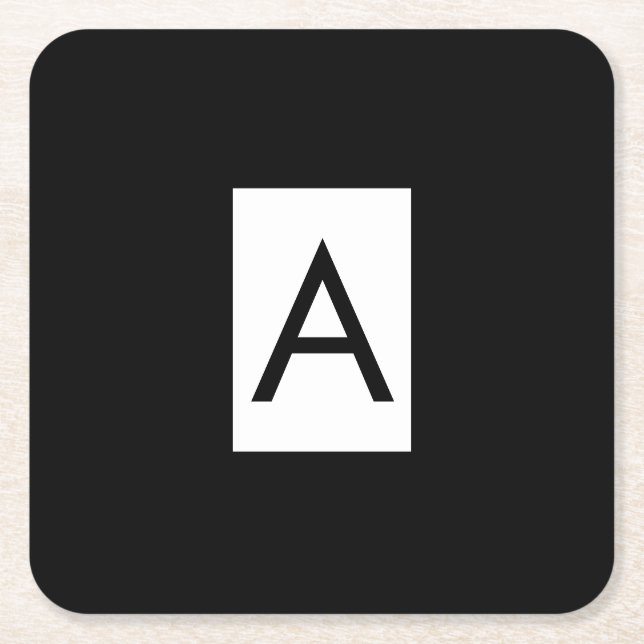 Schwarz-weißes Monogramm Anfangsschreiben Modernes Rechteckiger Pappuntersetzer (Vorderseite)