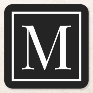 Schwarz-weißes Monogramm anpassen Jeder Hintergr Rechteckiger Pappuntersetzer