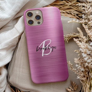Schwarz-weißes Monogramm aus rosa gebürstetem Meta Case-Mate iPhone Hülle