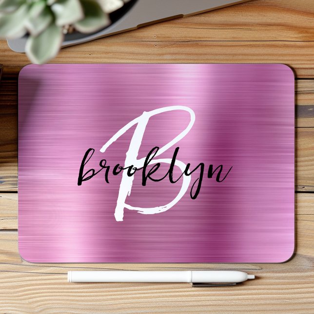 Schwarz-weißes Monogramm aus rosa gebürstetem Meta Mousepad (Von Creator hochgeladen)