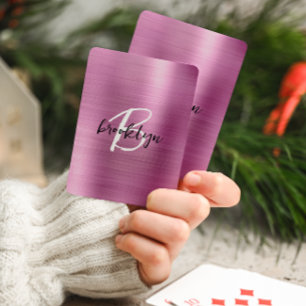 Schwarz-weißes Monogramm aus rosa gebürstetem Meta Spielkarten