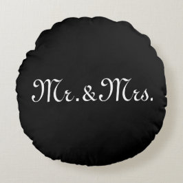 Schwarz-weißes Monogramm des w/Initials-Paares anp Rundes Kissen