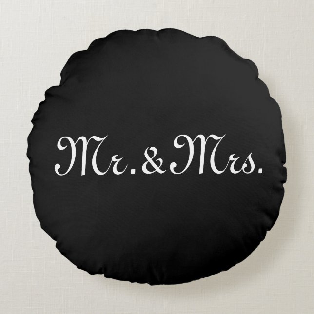Schwarz-weißes Monogramm des w/Initials-Paares anp Rundes Kissen (Vorderseite)