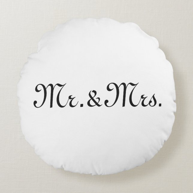 Schwarz-weißes Monogramm des w/Initials-Paares anp Rundes Kissen (Vorderseite)