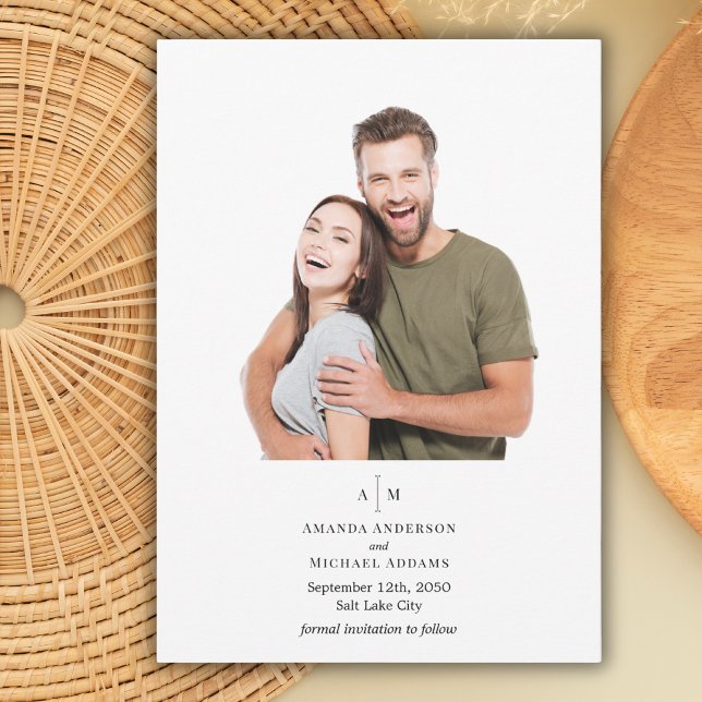 Schwarz-weißes Monogramm-einfaches Minimal-Hochzei Save The Date (Von Creator hochgeladen)