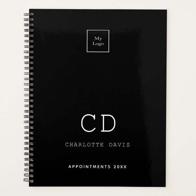 Schwarz-weißes Monogramm-Firmenlogo 2026 Planer (Vorderseite)