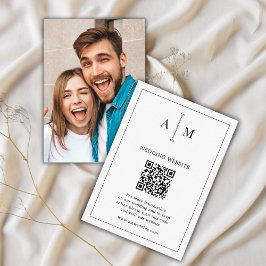 Schwarz-weißes Monogramm Foto QR Code Hochzeitssze Begleitkarte