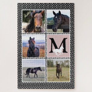 Schwarz-weißes Monogramm Horse-Foto Puzzle