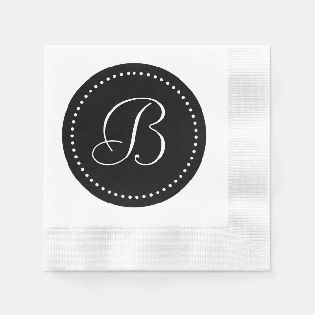 Schwarz/weißes Monogramm mit Punkten Serviette (Vorderseite)
