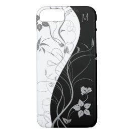 Schwarz-weißes Monogramm-modernes Blumen Case-Mate iPhone Hülle