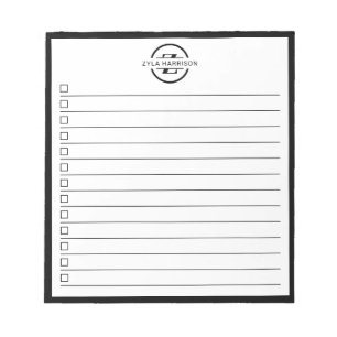 Schwarz-weißes Monogramm-Name-Checkliste 5,5" x 6" Notizblock