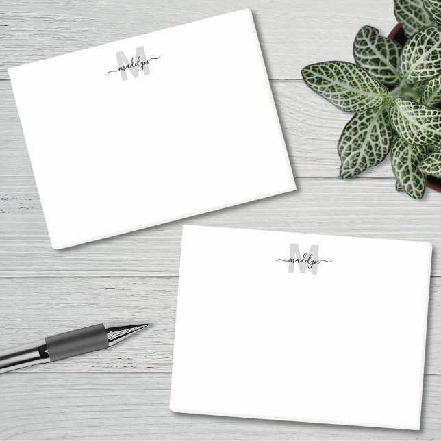 Schwarz-weißes Monogramm Post-it Klebezettel (Black White Monogram Post-it Notes)
