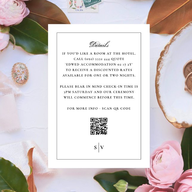 Schwarz-weißes Monogramm QR CODE Elegante Hochzeit Begleitkarte (Von Creator hochgeladen)