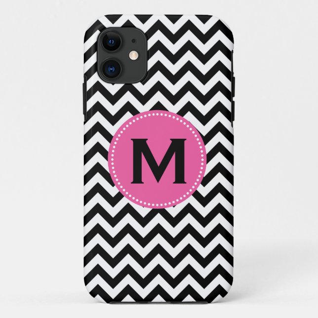 Schwarz-weißes Monogramm-Zickzack Muster Case-Mate iPhone Hülle (Rückseite)