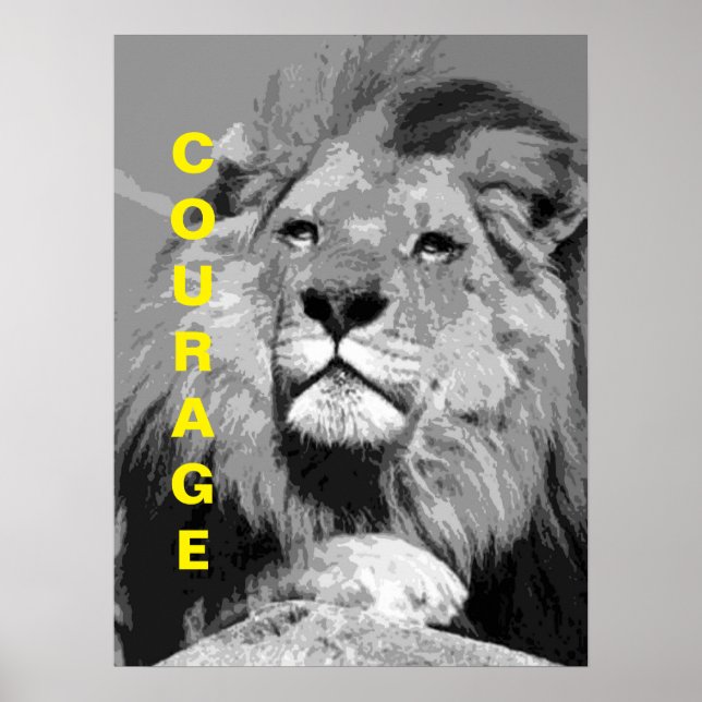 Schwarz-weißes Motivierend Course Lion Poster (Vorne)