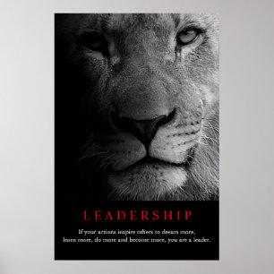 Schwarz-weißes Motivierend Leadership Lion Portrai Poster
