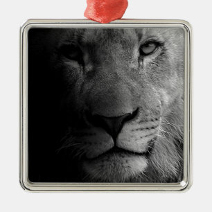 Schwarz-weißes Motivierend Leadership Lion Portrai Silbernes Ornament