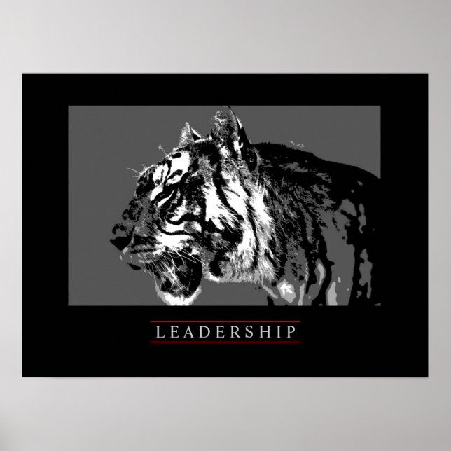 Schwarz-weißes Motivierend Leadership Tiger Poster (Vorne)