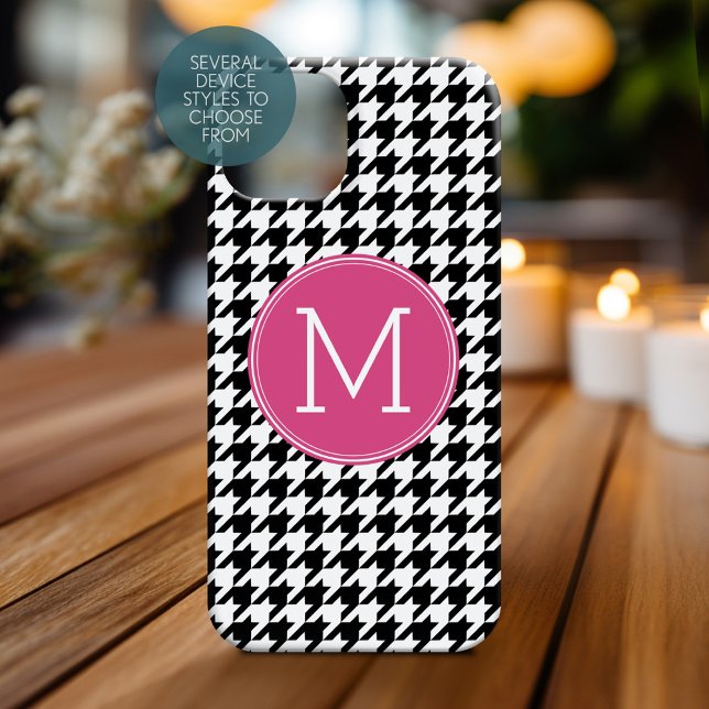 Schwarz-weißes Muster des rosa Hahnentrittmusters  Case-Mate iPhone Hülle (Personalized Phone Case with Monogram)