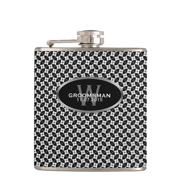 Schwarz-weißes Muster Individuelle Name Hip Flask Flachmann (Vorderseite)