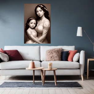 Schwarz-weißes Mutter- und Tochterportrait   Art d Poster