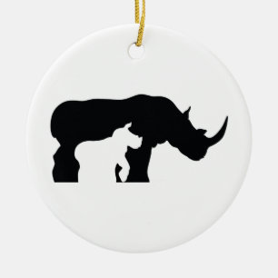 Schwarz-weißes Nashorn Keramik Ornament