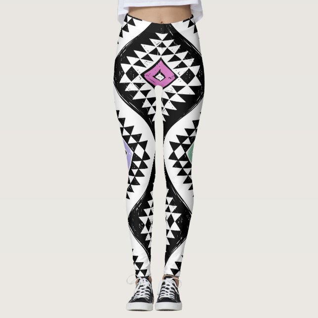 Schwarz-weißes Navajo Muster Leggings (Vorderseite)