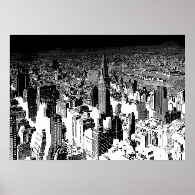 Schwarz-weißes New York City Panorama Poster (Vorne)