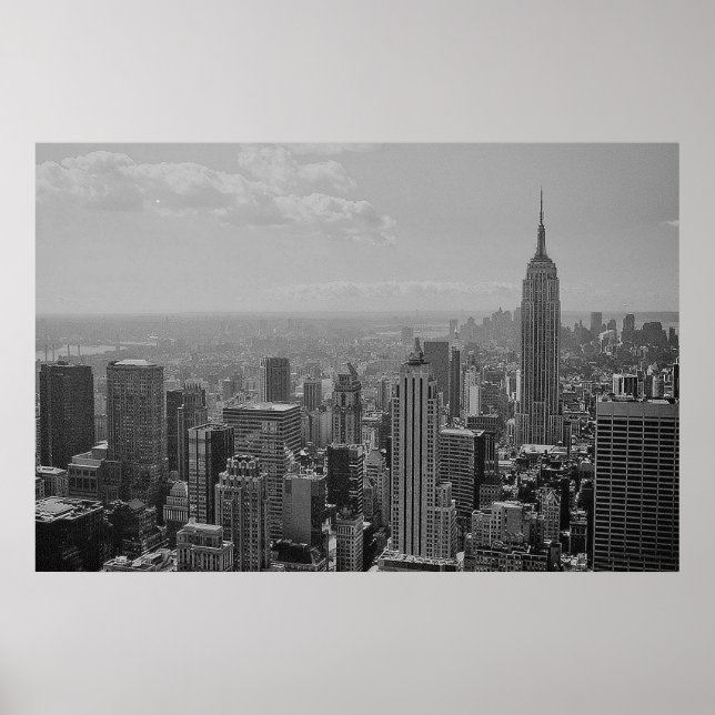 Schwarz-weißes New York Manhattan Panorama Poster (Vorne)