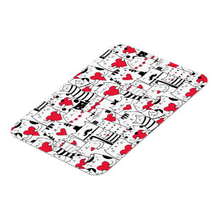 Schwarz-weißes Niedliches Katzen Rotes Herz Magnet