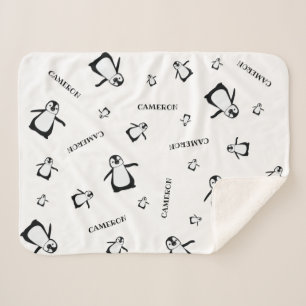 Schwarz-weißes Niedliches Penguin Personalisiertes Sherpadecke