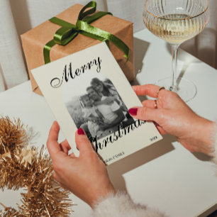 Schwarz-Weißes Old-Money-Bogen-Foto-Weihnachten Feiertagskarte