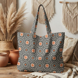 Schwarz-weißes Orange-marokkanisches geometrisches Stoff