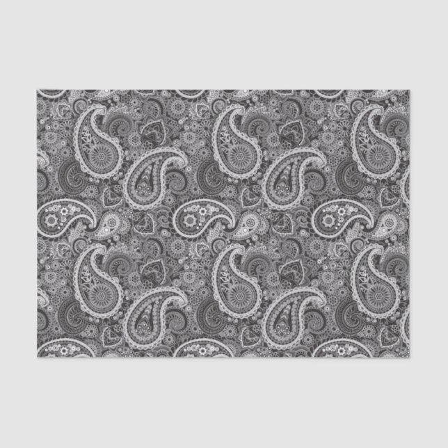Schwarz-weißes Paisley Elegantes Muster Seidenpapier (Vorderseite)
