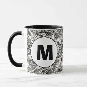Schwarz-weißes Paisley-Monogramm Tasse